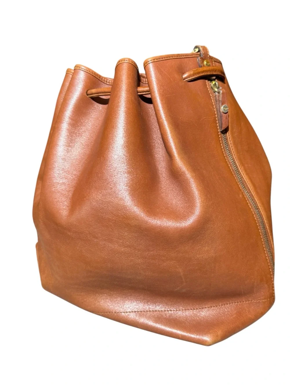 Salvatore Ferragamo Cognac Brown  Leather Drawstring Bucket Bag Auth